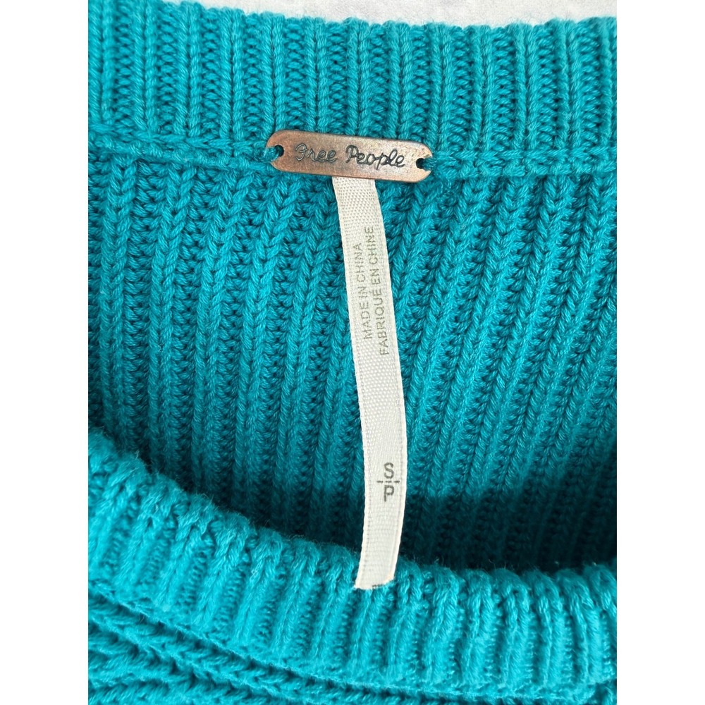 Free People Downtown Teal Ribbed Asymetrical Oversized Dolman Sleeve Sweater S - Picture 3 of 9